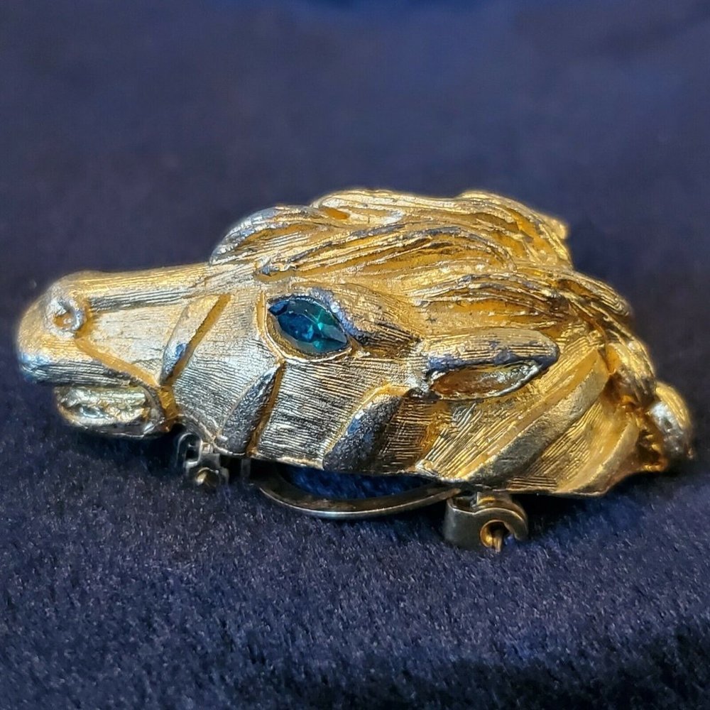3D‎ Horse Head Pin Brooch Green Rhinestone Eyes